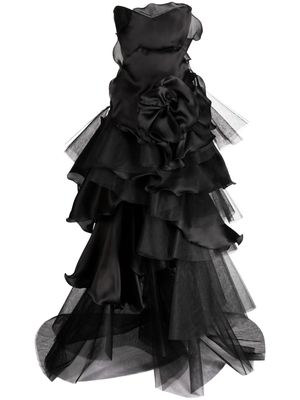 Marchesa strapless tiered tulle gown - Black