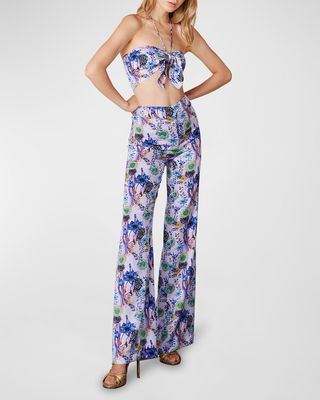 Marcia Floral-Print Knotted Halter Crop Top