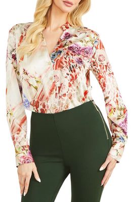 Marciano Kyra Floral Long Sleeve Blouse in Rose Shadow Print