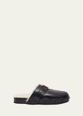 Marcie Leather Shearling Flat Mules