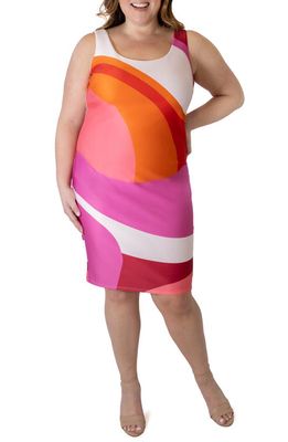 Marée Pour Toi Abstract Print Scuba Sheath Dress in Pink
