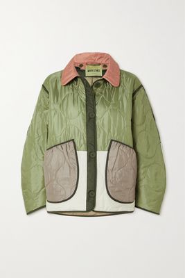 Marfa Stance - Reversible Patchwork Padded Quilted Shell Jacket - Green