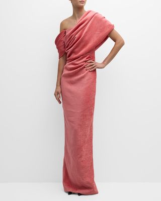 Margaux One-Shoulder Draped Velvet Column Dress