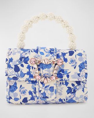 Margaux Pearly Flower Top-Handle Bag