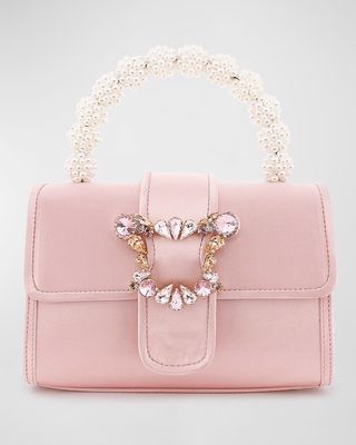 Margaux Pearly Satin Top-Handle Bag