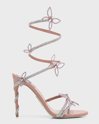 Margot Crystal Butterfly Snake-Wrap Sandals