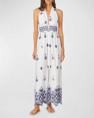 Marguerite Embroidered Halter Maxi Dress