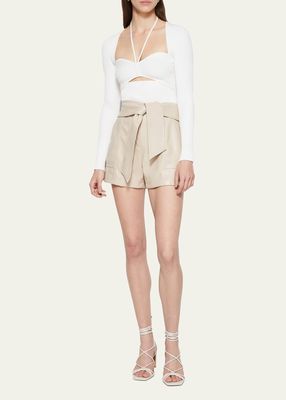 Mari Vegan Leather Tie-Waist Shorts