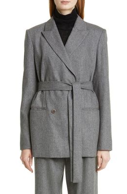Maria McManus Belted Double Breasted Stretch Wool & Cashmere Blazer in Med Grey