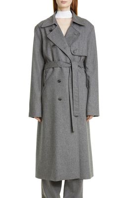 Maria McManus Double Breasted Stretch Wool & Cashmere Trench Coat in Med Grey