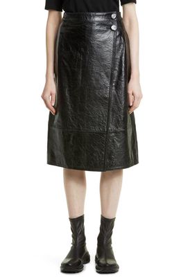 Maria McManus Leather A-Line Wrap Skirt in Black