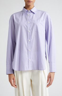 Maria McManus Oversize Organic Cotton Button-Up Shirt in Lilac Stripe