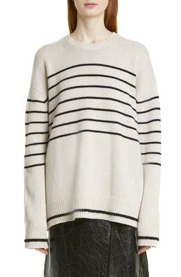 Maria McManus Oversize Recycled Cashmere & Organic Cotton Sweater in Crema W/Black Stripe