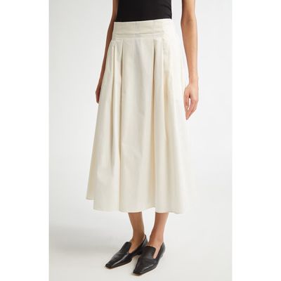 Maria McManus Pleat Front Organic Cotton Sateen Midi Skirt in Ivory 