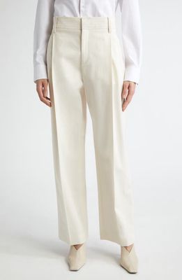 Maria McManus Pleat Front Stretch Wool Trousers in Ivory