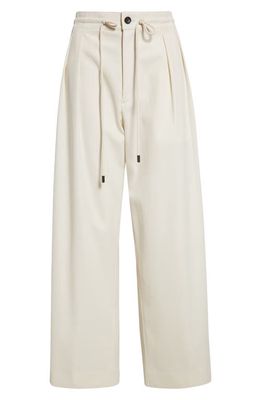 Maria McManus Pleated Stretch Wool Drawstring Pants in Ivory