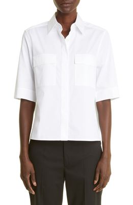 Maria McManus Pocket Short Sleeve Organic Cotton Button-Up Shirt in White Poplin