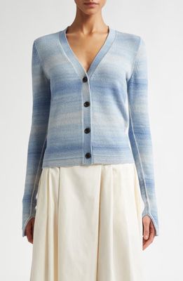 Maria McManus Space Dye Stripe Slim Fit Featherweight Cardigan in Space Dye Blue 