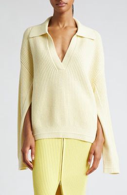 Maria McManus Split Sleeve Johnny Collar Recycled Cashmere & Organic Cotton Sweater in Lemonade