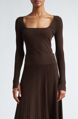 Maria McManus Square Neck Long Sleeve Rib Top in Chocolate 