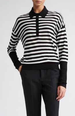 Maria McManus Stripe Long Sleeve Organic Cotton & Recycled Cashmere Polo in Black Stripe