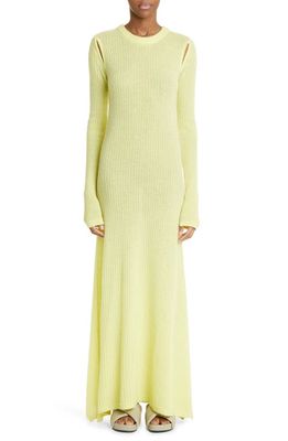 Maria McManus Teardrop Cutout Long Sleeve Organic Cotton & Cashmere Maxi Dress in Lemon Ice W/Crema Link Line