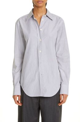 Maria McManus Ticking Stripe Slim Fit Organic Cotton Button-Up Shirt in White W/Black Ticking Stripe
