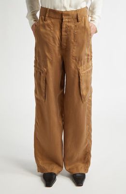 Maria McManus Wide Leg Satin Cargo Pants in Adobe 