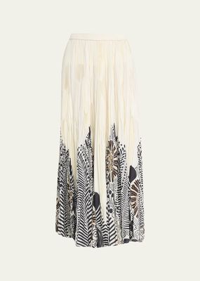 Maria Pleated Jose Pajarito-Print Maxi Skirt