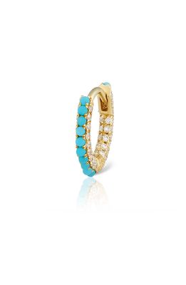 Maria Tash Single Turquoise & Diamond Pave Huggie Hoop Earring in Yellow Gold