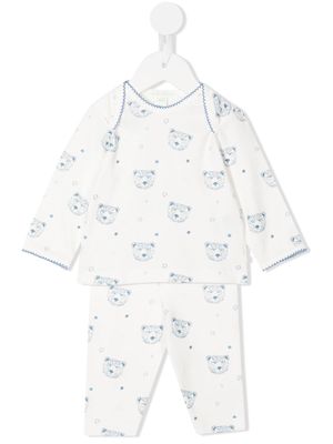 Marie-Chantal bear-print cotton babygrow set - White