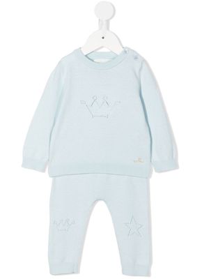 Marie-Chantal perforated-detail two-piece babygrow set - Blue