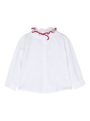 Mariella Ferrari contrasting-trim ruffle-collar cotton blouse - White