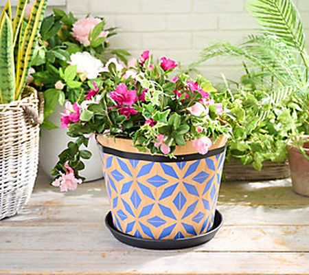 Marigold 15.5" Outdoor Wood Barrel Planter with Painted Design