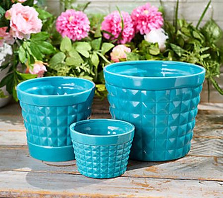 Marigold S/3 Ceramic 12", 9" and 7" Studded Texture Planter