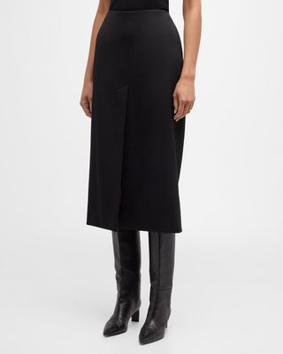 Mariha Slit-Front Wool Gabardine Midi Skirt