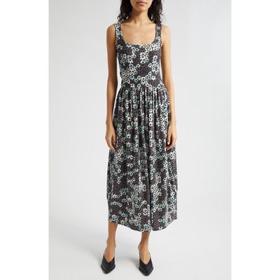 Marimekko Dekadi Unikko Jersey Maxi Dress in Grey Greyish Green Black 