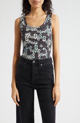 Marimekko Erekkeri Unikko Floral Cotton Tank in Grey Greyish Green Black 