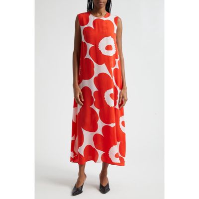 Marimekko Unikko Floral Sleeveless Cupro Shift Dress in Pink/red 