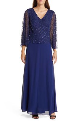 Marina Beaded Capelet & Gown in Navy