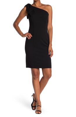 Marina Bow Detail One Shoulder Sheath Dress in Black