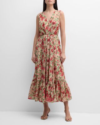 Marina Crepe De Chine Floral Print Midi Dress