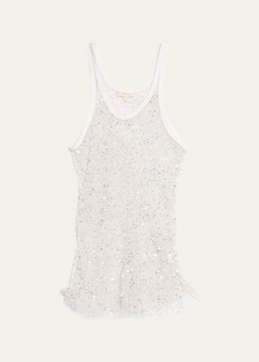 Marina Long Pearl and Sequin Embellished Net Top