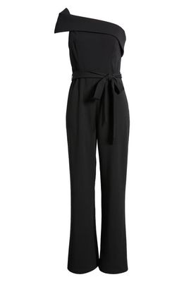 Marina One-Shoulder Belted Jumpsuit in Black