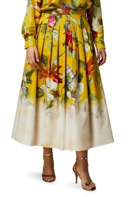 Marina Rinaldi Abaco Placed Floral Print Cotton Skirt in Lemon Big