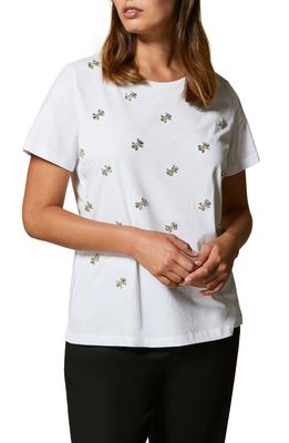 Marina Rinaldi Bow Embellished Cotton T-Shirt in White
