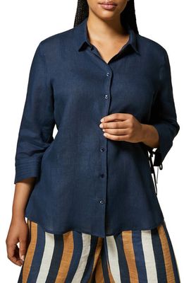 Marina Rinaldi Button-Up Flax Shirt in Dark Navy