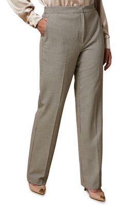 Marina Rinaldi Check Print Straight Leg Pants in Beige