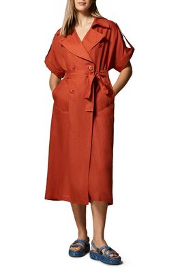 Marina Rinaldi Double Breasted Belted Flax Trench Dress in Rust