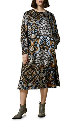 Marina Rinaldi Floral Print Long Sleeve Silk Dress in Multi